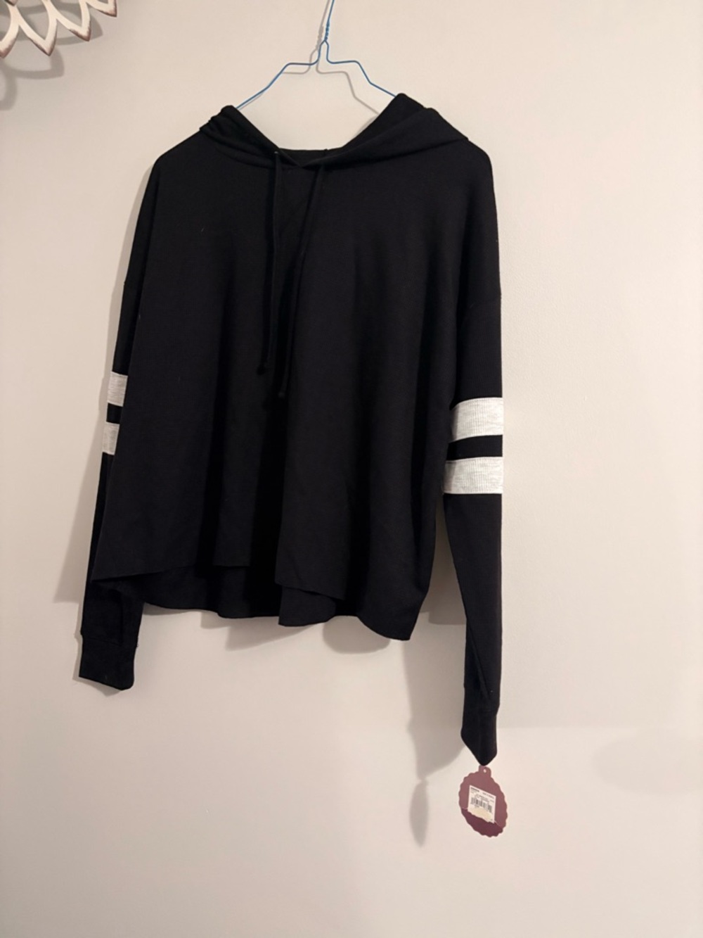 SO Black Hooded Pullover with Silver Sleeve Stripes